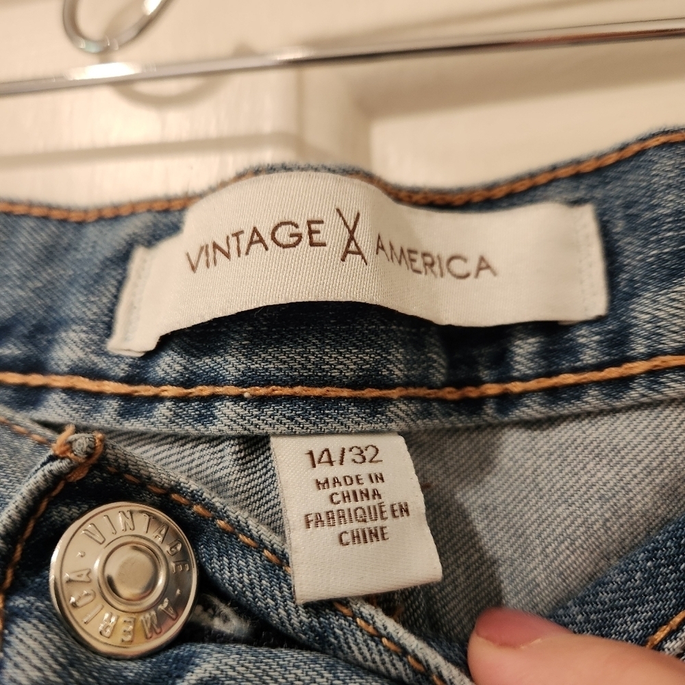 Vintage America Button Fly Jeans Women’s Size 32 Distressed Fringe Cuff Convert - Picture 10 of 16